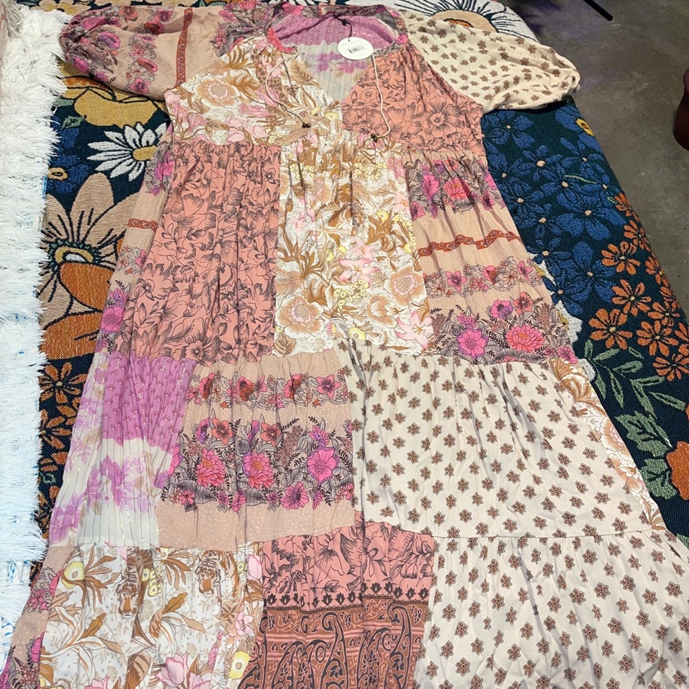 SPELL DESIGNS NWT Renew Patchwork Gown M/L Blush - Picture 2 of 10